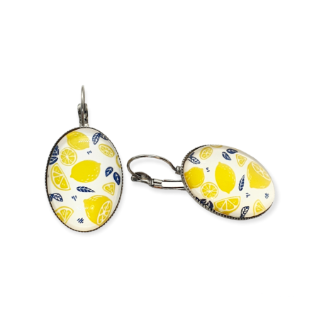 earrings oval silver steel lemon1